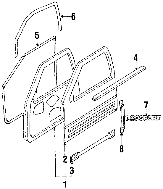 8FRONT DOOR. DOOR & COMPONENTS. EXTERIOR TRIM.https://images.simplepart.com/images/parts/motor/fullsize/4462345.png