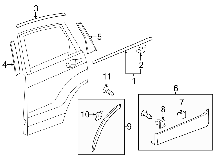 REAR DOOR. EXTERIOR TRIM.