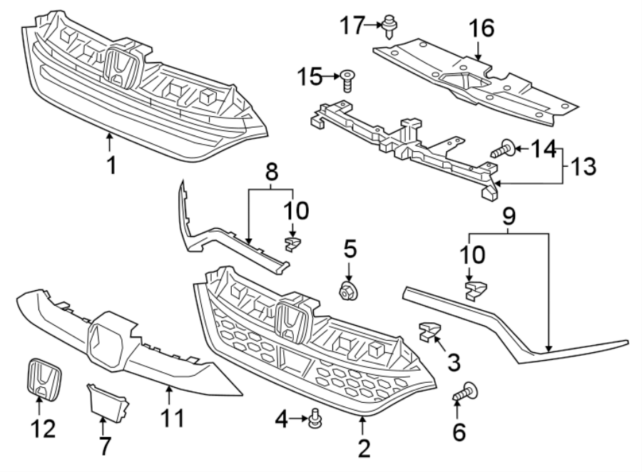 12FRONT BUMPER & GRILLE. GRILLE & COMPONENTS.https://images.simplepart.com/images/parts/motor/fullsize/4464010.png