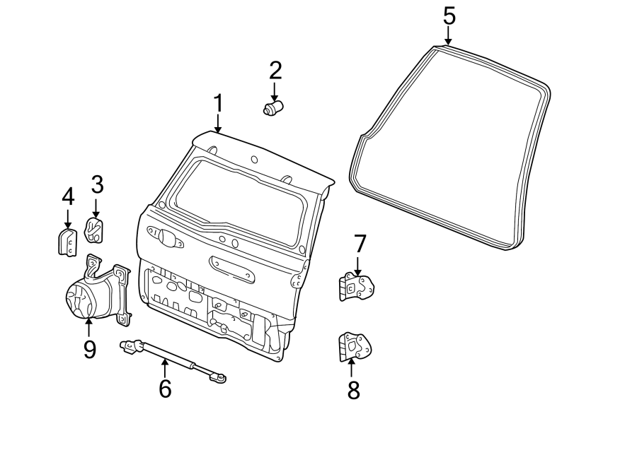 BACK DOOR. DOOR & COMPONENTS.