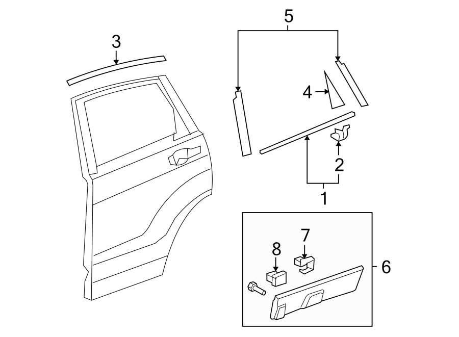 Rear door. Exterior trim.