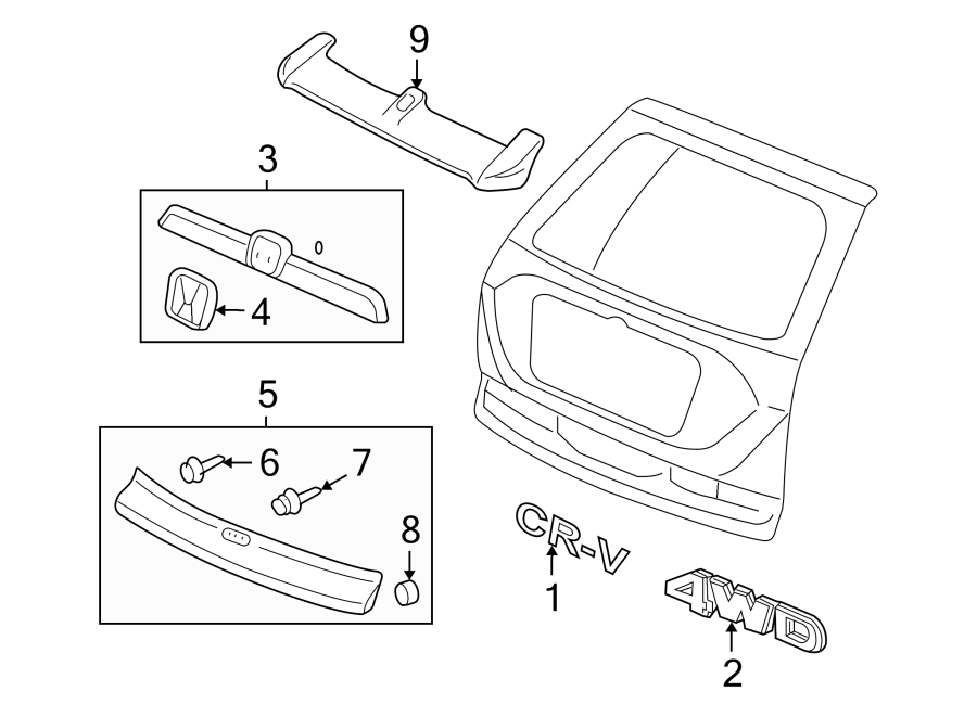 LIFT GATE. EXTERIOR TRIM. SPOILER.