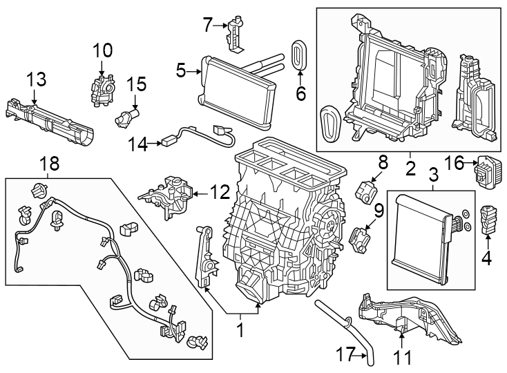 Air conditioner & heater. Evaporator & heater components.