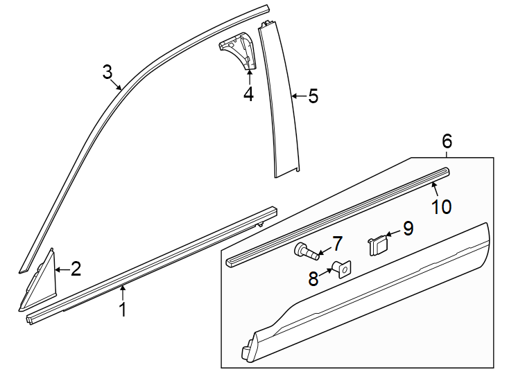 9Front door. Exterior trim.https://images.simplepart.com/images/parts/motor/fullsize/4469455.png