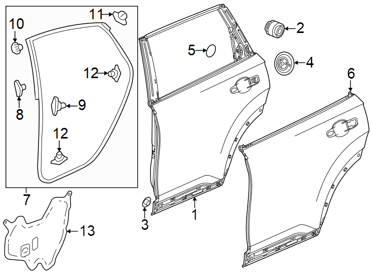 Rear door. Door & components.