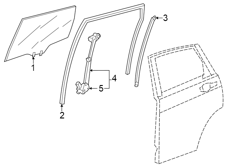 Rear door. Glass & hardware.