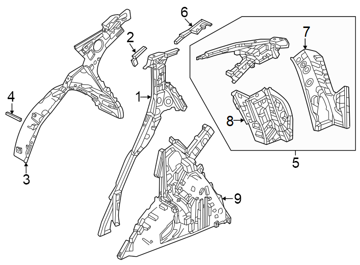 Quarter panel. Inner structure.