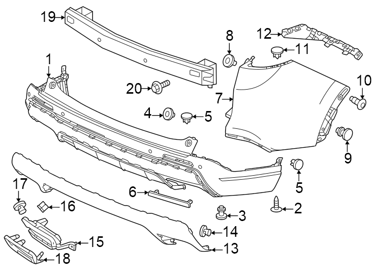 Rear bumper. Bumper & components.