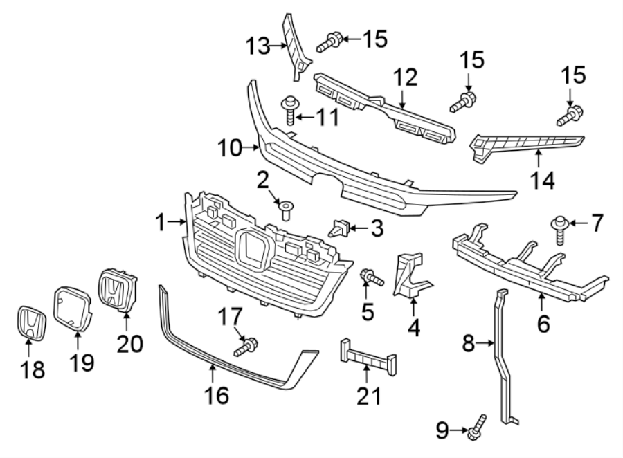 9FRONT BUMPER & GRILLE. GRILLE & COMPONENTS.https://images.simplepart.com/images/parts/motor/fullsize/4476010.png