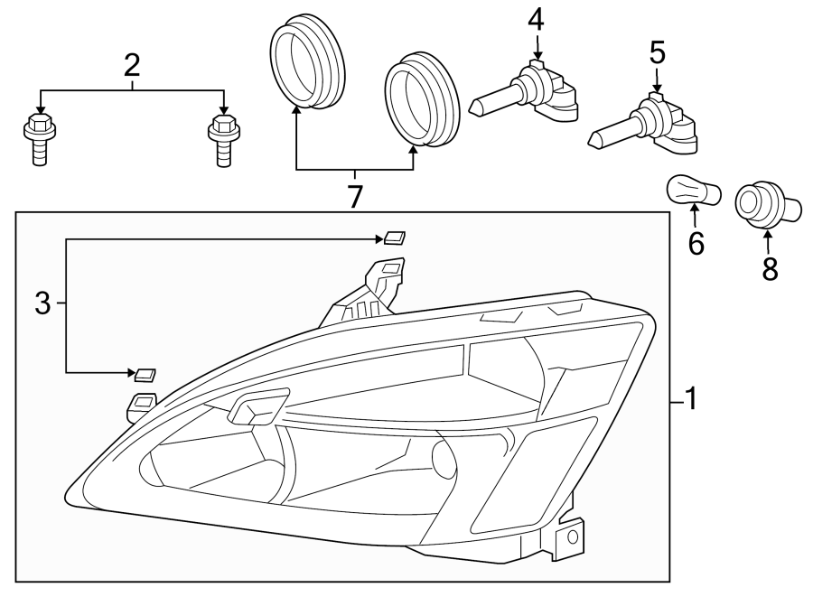 Front lamps. Headlamp components.