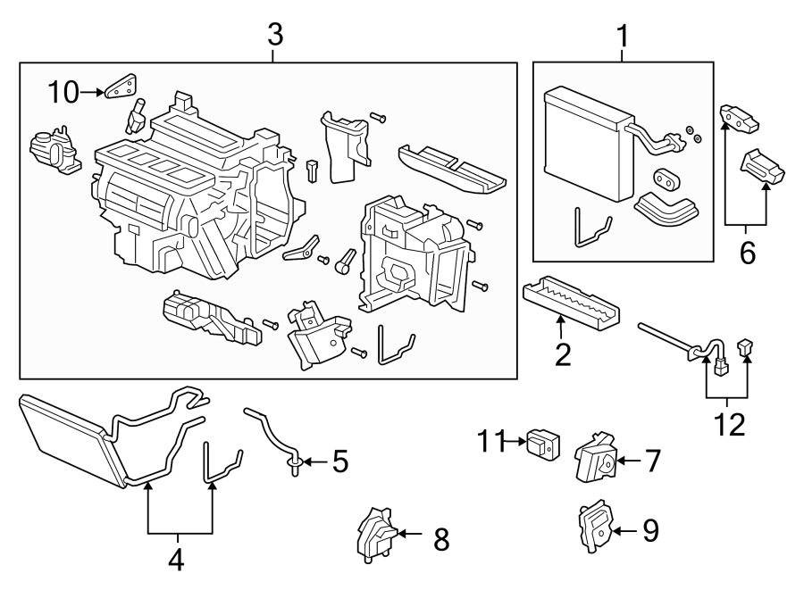 AIR CONDITIONER & HEATER. EVAPORATOR COMPONENTS.