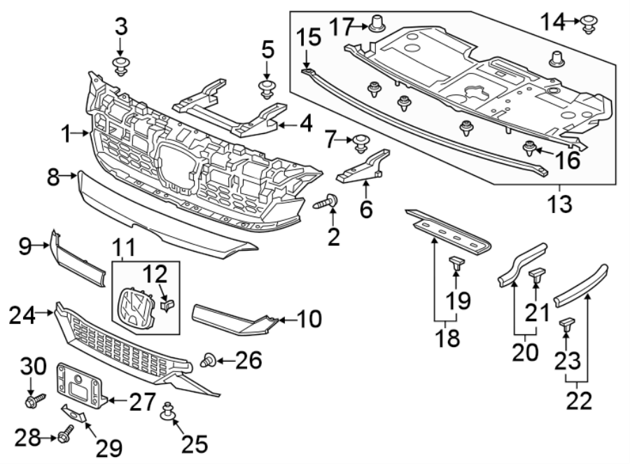 2FRONT BUMPER & GRILLE. GRILLE & COMPONENTS.https://images.simplepart.com/images/parts/motor/fullsize/4490010.png