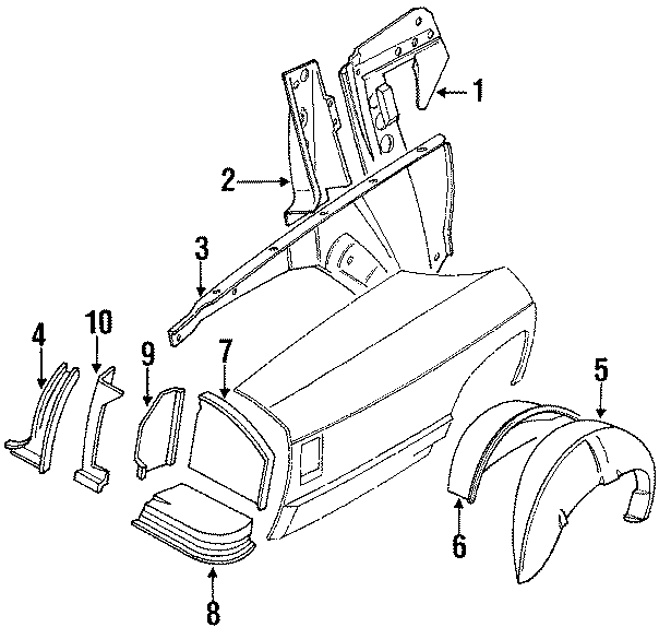 Diagram QUARTER PANEL. INNER COMPONENTS. for your Jaguar XJS  