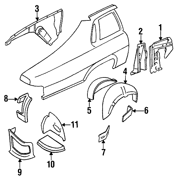 Diagram QUARTER PANEL. INNER STRUCTURE. for your 1987 Jaguar XJS   