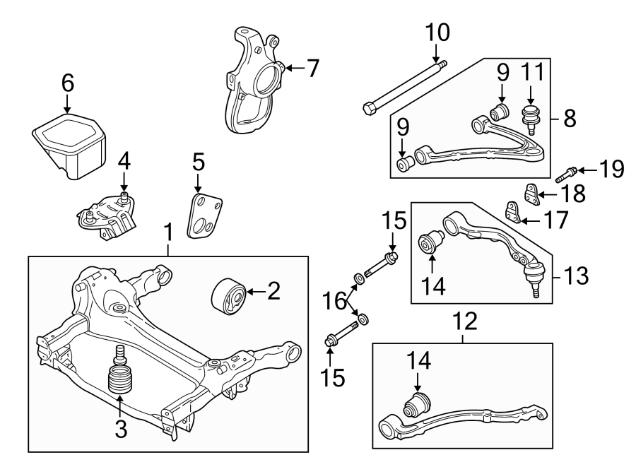 Diagram FRONT SUSPENSION. SUSPENSION COMPONENTS. for your 2001 Jaguar Vanden Plas   