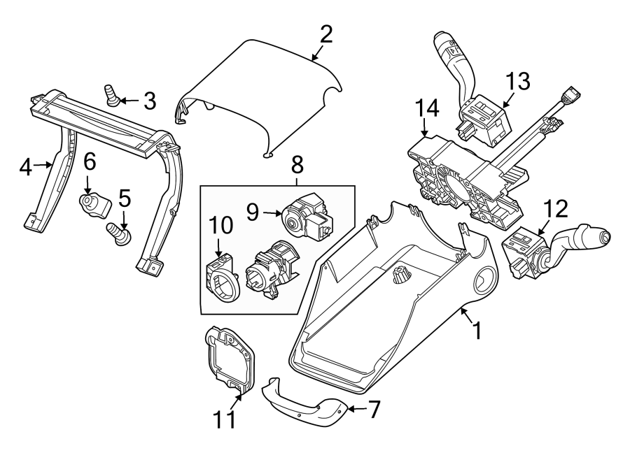 Diagram Steering column. Wheels. Shroud. Switches & levers. for your Jaguar XJR  