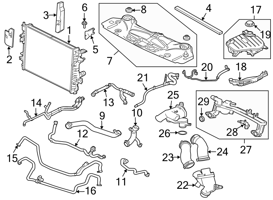Diagram RADIATOR & COMPONENTS. for your 2020 Jaguar F-Type  Base Convertible 