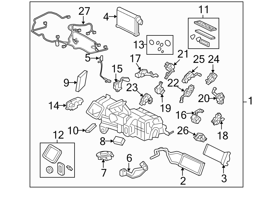 Diagram Air conditioner & heater. Evaporator & heater components. for your 2013 Jaguar