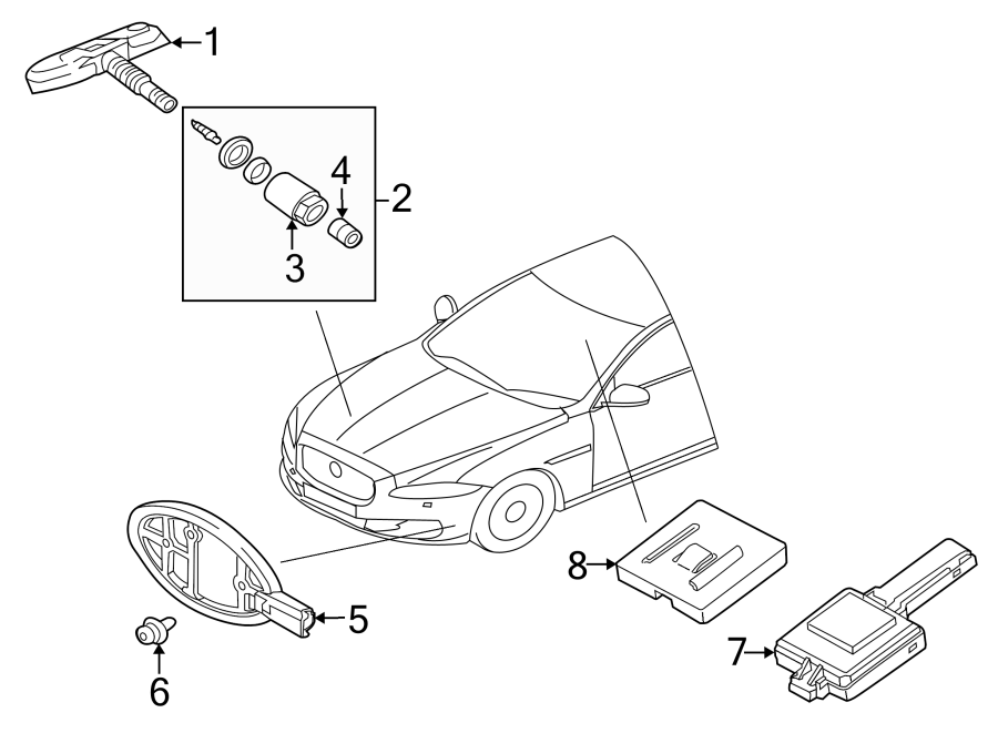 Diagram TIRE PRESSURE MONITOR COMPONENTS. for your Jaguar XJ  