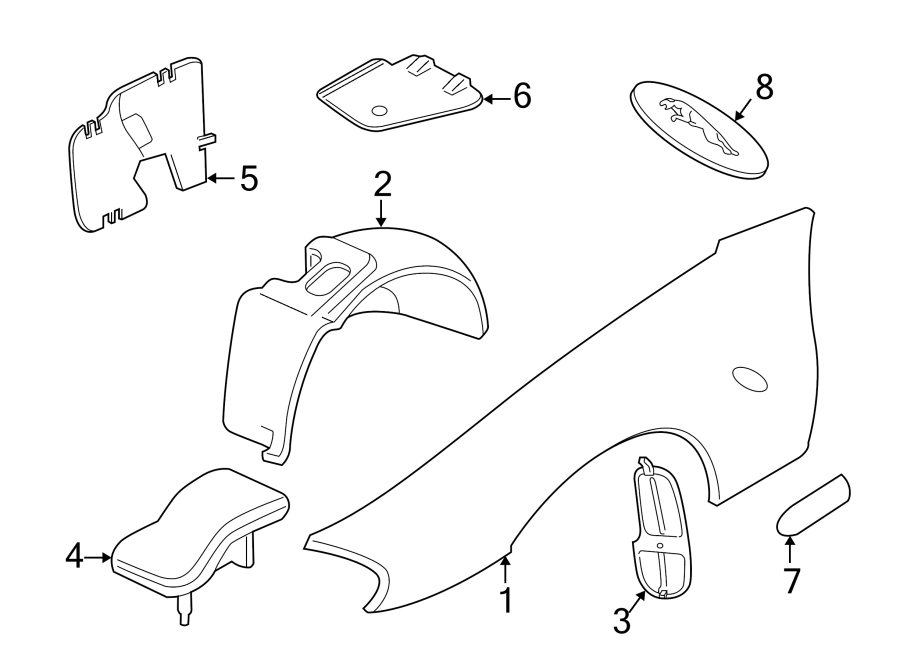 Diagram EXTERIOR TRIM. FENDER & COMPONENTS. for your 2003 Jaguar XKR  Base Coupe 