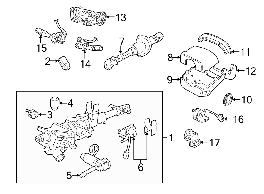 Full size assembly image of STEERING COLUMN ASSEMBLY. (1/1)