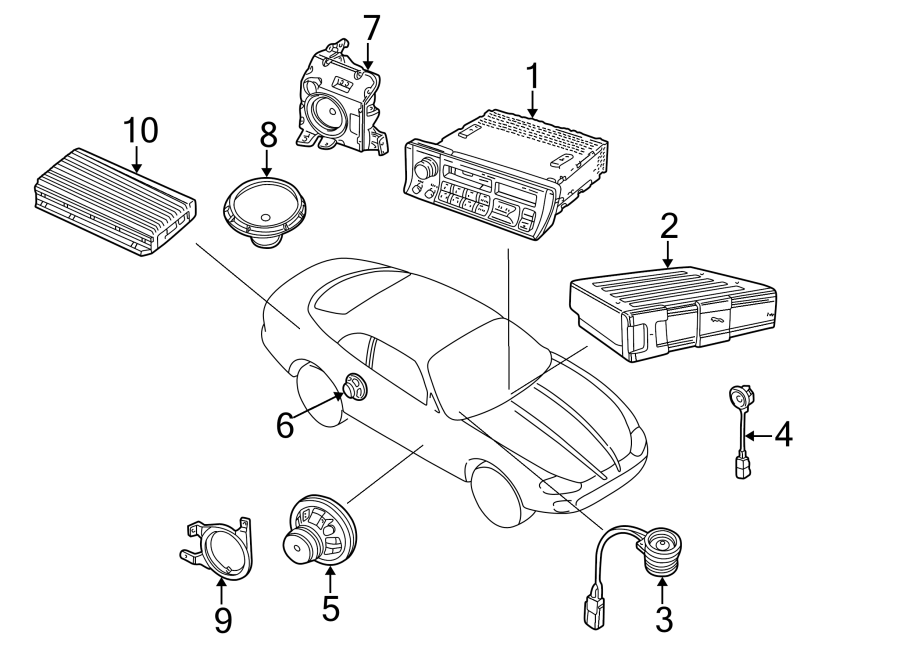 Full size assembly image of Console. Rear door. Sound system. (1/1)