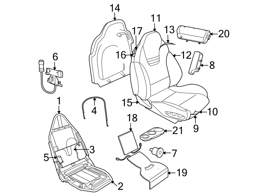 Diagram SEATS & TRACKS. FRONT SEAT COMPONENTS. for your Jaguar XK8  