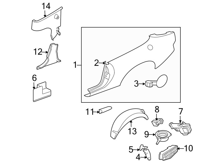 Diagram EXTERIOR TRIM. INNER COMPONENTS. QUARTER PANEL & COMPONENTS. for your Jaguar XJ8  