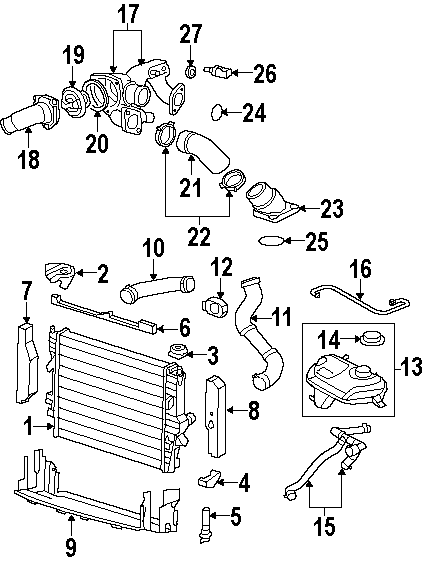 Diagram RADIATOR & COMPONENTS. for your 2021 Jaguar XF   