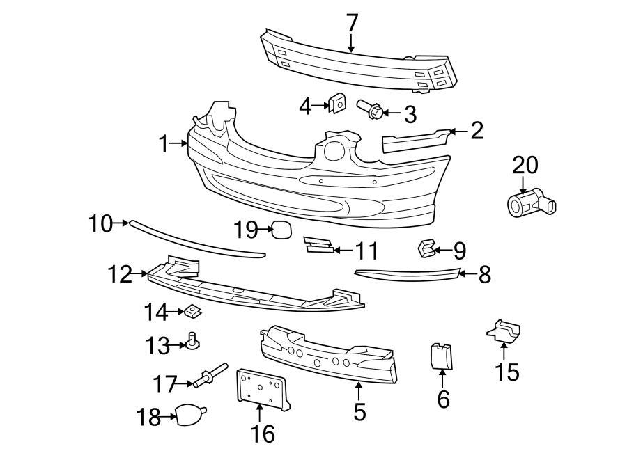 Diagram FRONT BUMPER. BUMPER & COMPONENTS. for your 2018 Jaguar XJ  Supercharged Sedan 