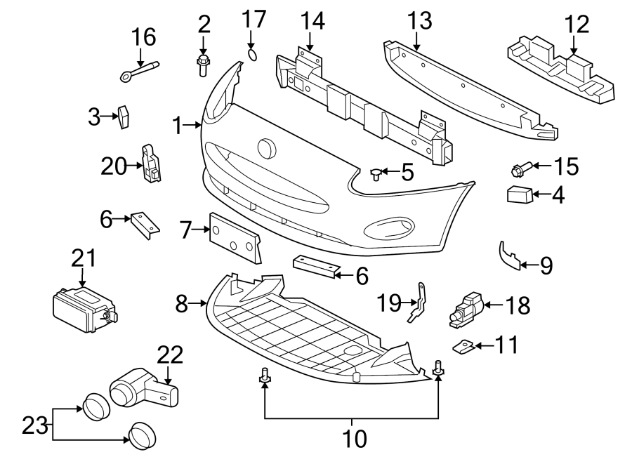 Diagram FRONT BUMPER & GRILLE. BUMPER & COMPONENTS. for your Jaguar