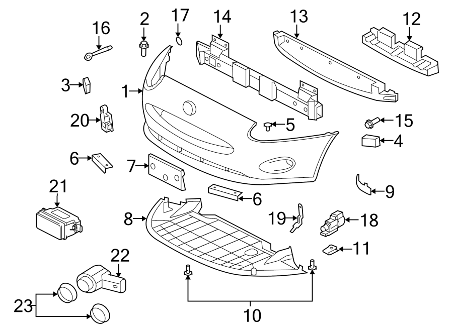 Diagram FRONT BUMPER & GRILLE. BUMPER & COMPONENTS. for your Jaguar