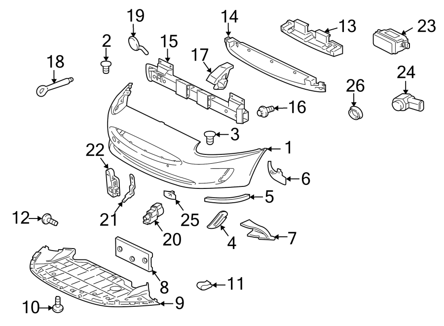 Diagram FRONT BUMPER & GRILLE. BUMPER & COMPONENTS. for your 2011 Jaguar XJ   