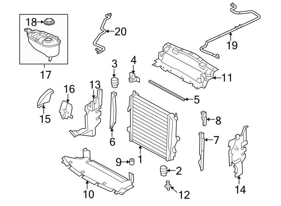 Diagram RADIATOR & COMPONENTS. for your 2018 Jaguar XF   