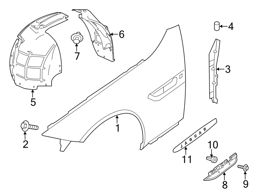 Jaguar XJ Fender Splash Shield (Front). 2007-11, front - C2P21375 ...