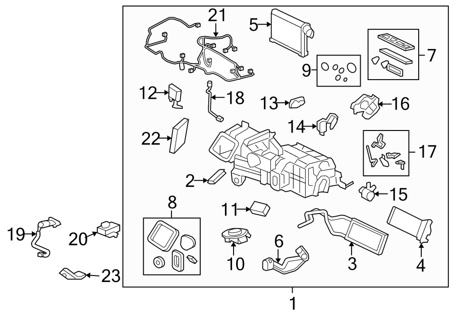 Diagram AIR CONDITIONER & HEATER. EVAPORATOR & HEATER COMPONENTS. for your Jaguar