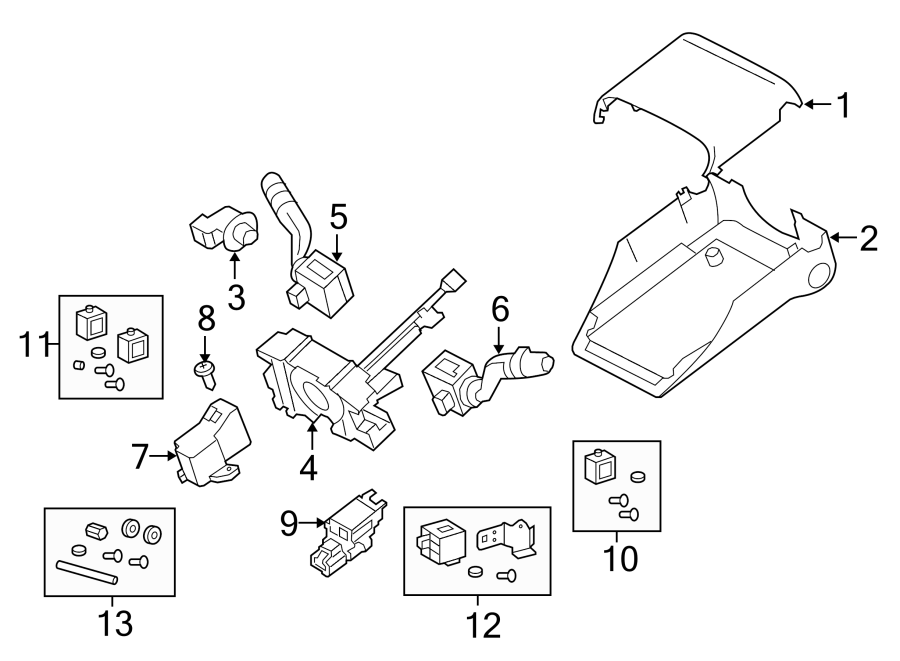 Diagram STEERING COLUMN. SHROUD. SWITCHES & LEVERS. for your Jaguar XF  