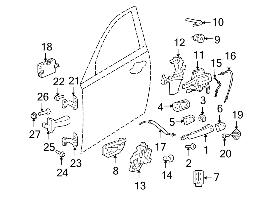 Diagram Front door. Lock & hardware. for your 2008 Jaguar Vanden Plas   