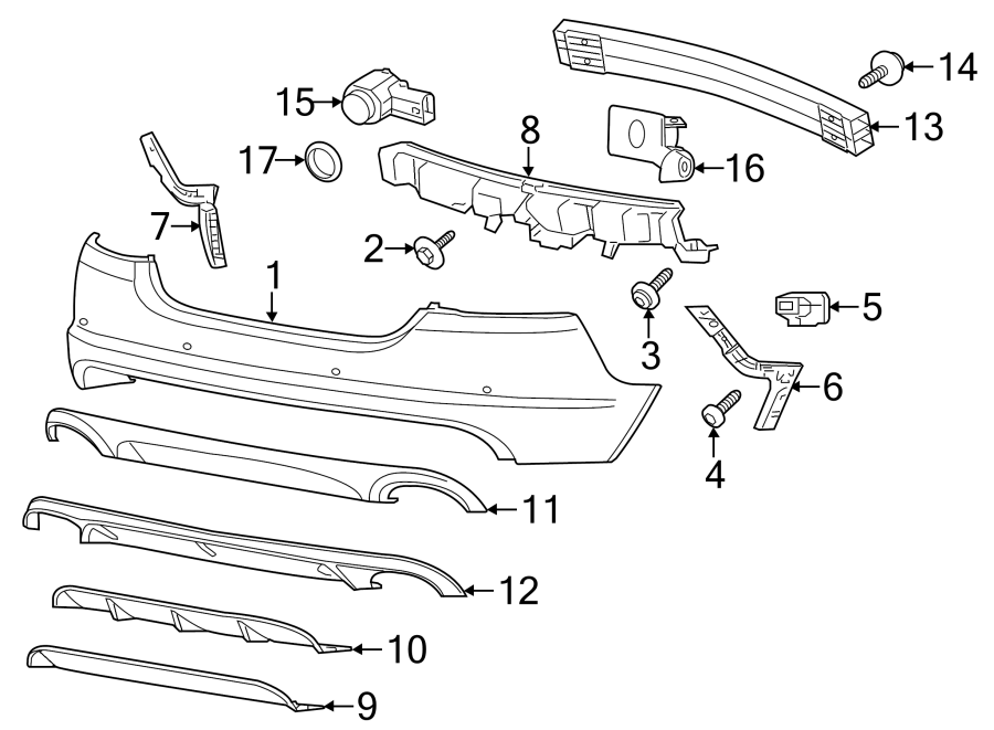 Diagram REAR BUMPER. BUMPER & COMPONENTS. for your 2015 Jaguar XFR   