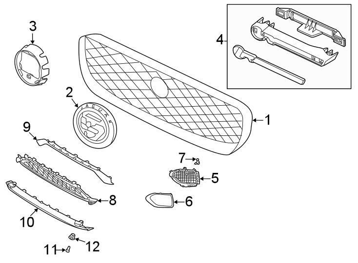 Diagram Front bumper & grille. Grille & components. for your 2014 Jaguar XJR   