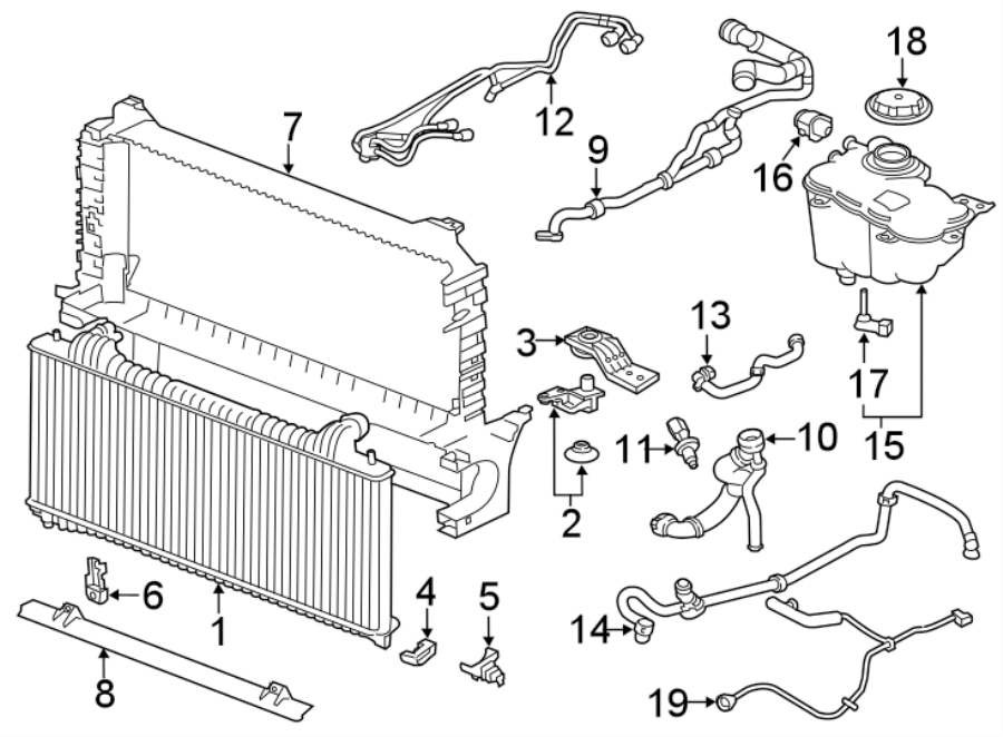 Diagram RADIATOR & COMPONENTS. for your 2020 Jaguar XF   