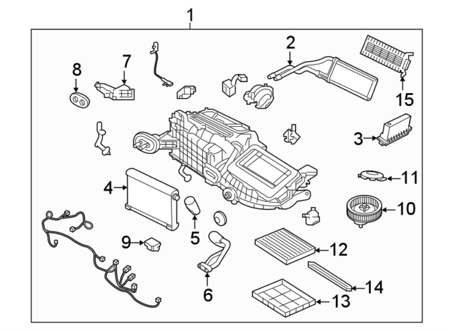 Diagram AIR CONDITIONER & HEATER. EVAPORATOR & HEATER COMPONENTS. for your 2017 Jaguar XF   