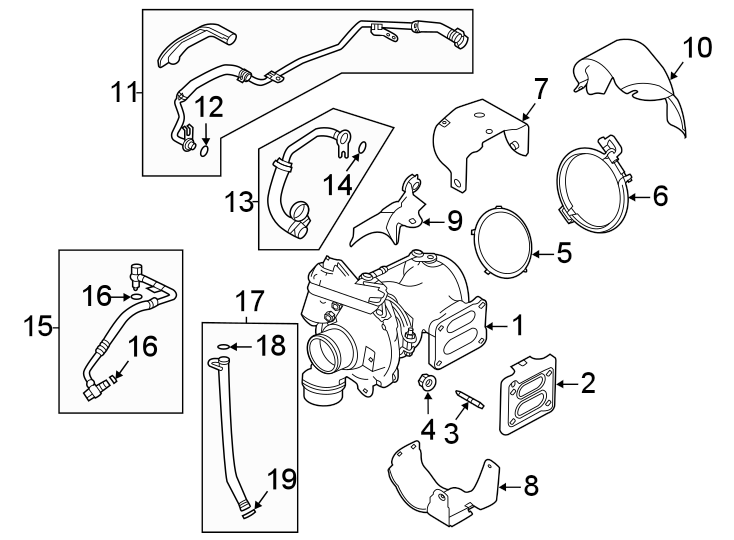 Diagram TURBOCHARGER & COMPONENTS. for your 2018 Jaguar XJR575   