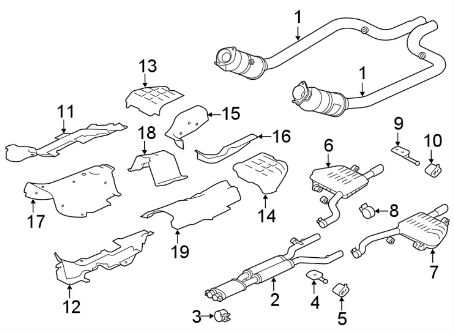 Diagram EXHAUST SYSTEM. EXHAUST COMPONENTS. for your 2018 Jaguar XJ  Supercharged Sedan 