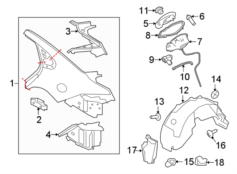 Diagram QUARTER PANEL & COMPONENTS. for your 2007 Jaguar Vanden Plas   