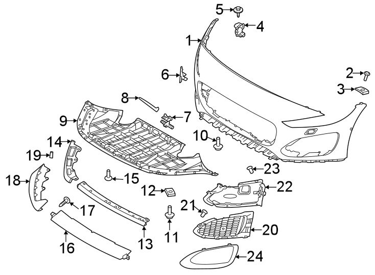 Diagram Front bumper & grille. Bumper & components. for your 2014 Jaguar XJR   