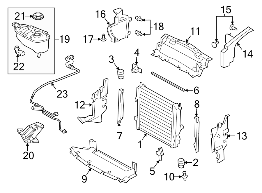 Diagram RADIATOR & COMPONENTS. for your 2015 Jaguar F-Type  Base Convertible 