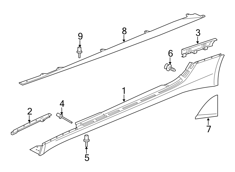 Diagram PILLARS. ROCKER & FLOOR. EXTERIOR TRIM. for your 2020 Jaguar F-Type  Checkered Flag Convertible 