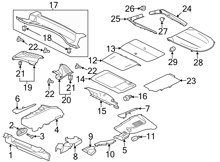 Diagram REAR BODY & FLOOR. INTERIOR TRIM. for your Jaguar