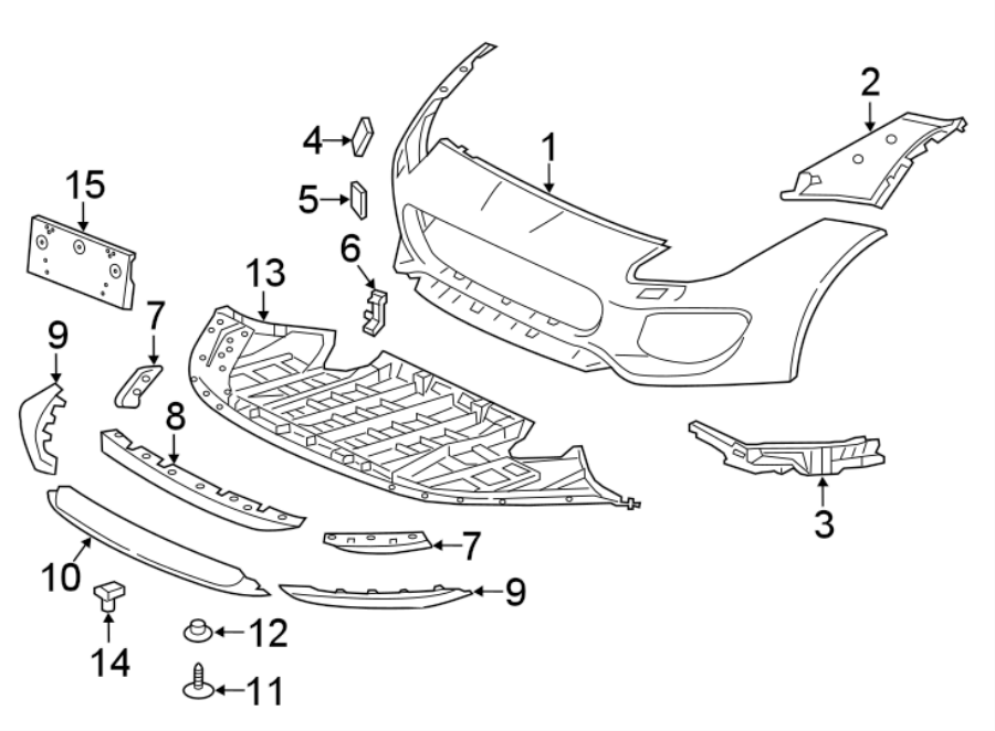 Diagram FRONT BUMPER & GRILLE. BUMPER & COMPONENTS. for your Jaguar F-Type  